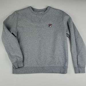 Fila Heathered Grey Retro Crewneck Pullover Long Sleeve Sweatshirt Patch Logo